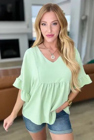 Airflow Peplum Ruffle Sleeve Top in Sage - 4/24