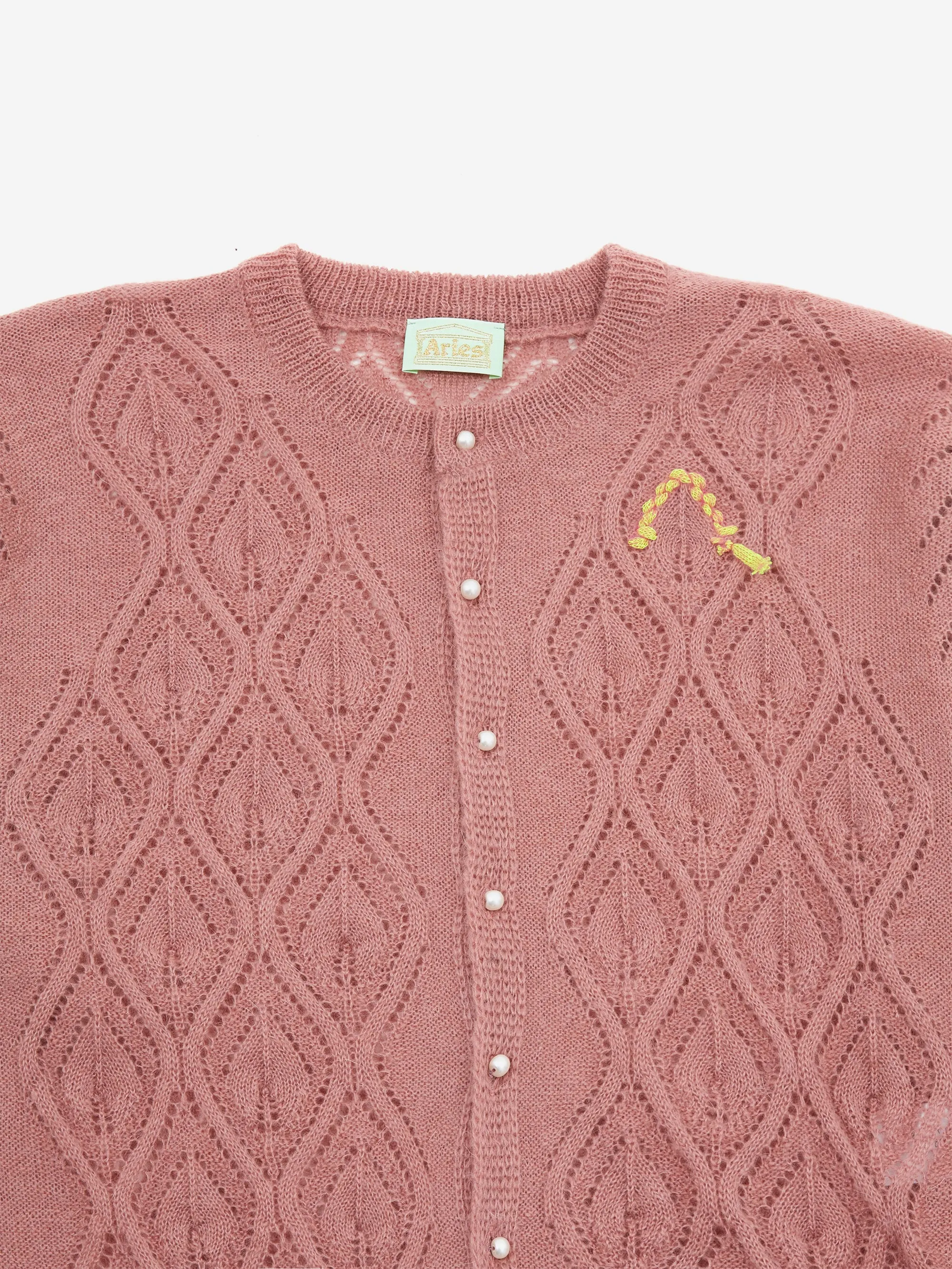 Aries Lace and Leaf Knit Cardigan - Dusty Pink