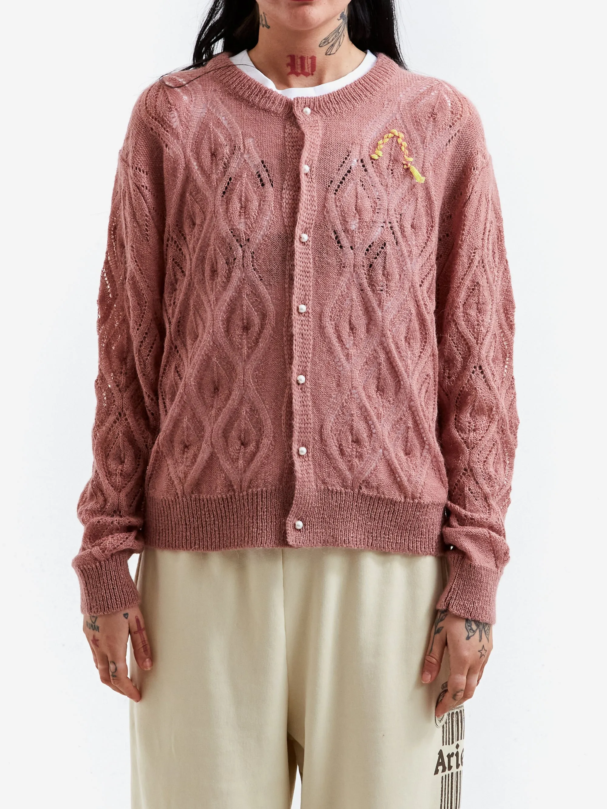 Aries Lace and Leaf Knit Cardigan - Dusty Pink