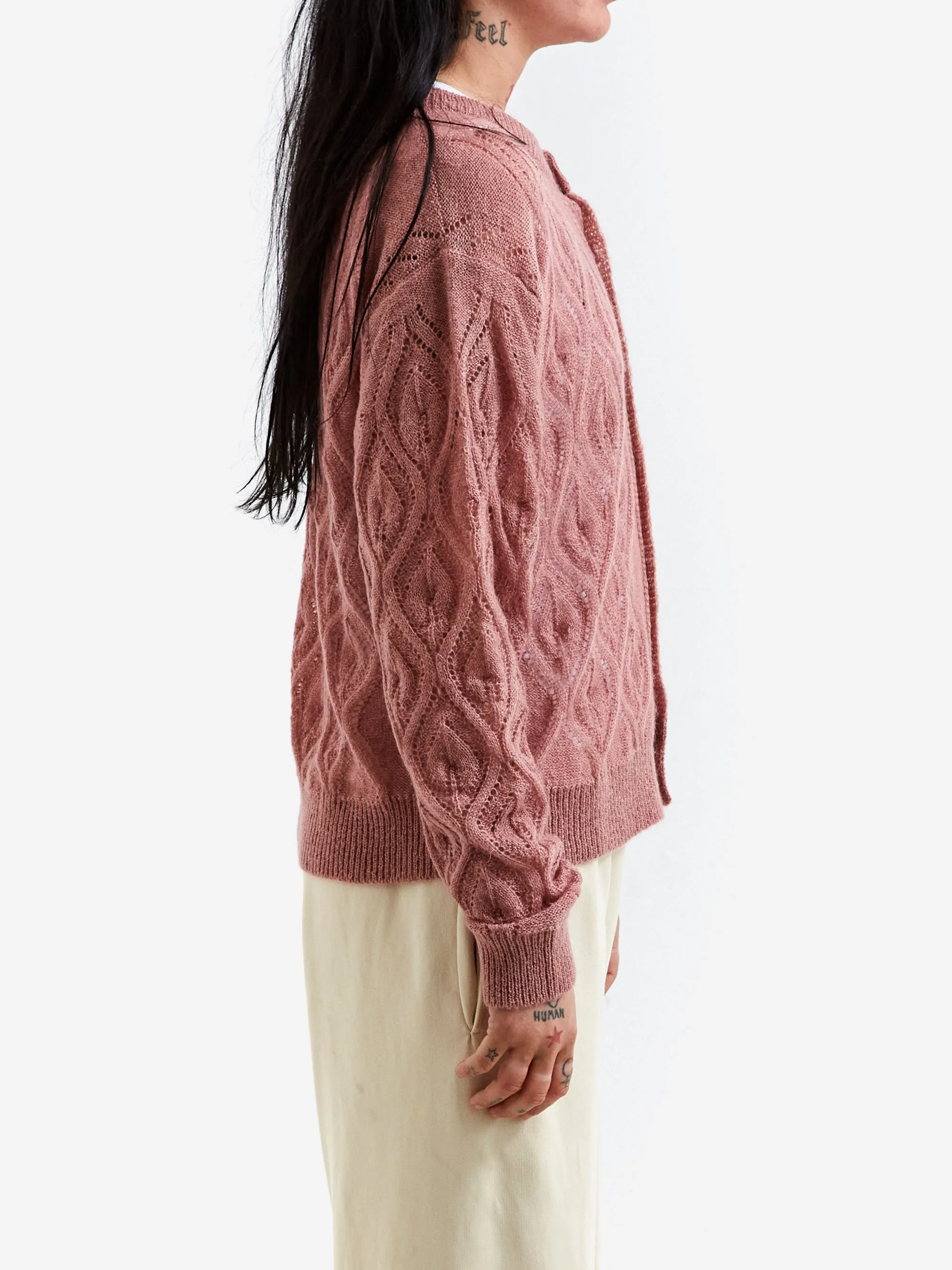 Aries Lace and Leaf Knit Cardigan - Dusty Pink