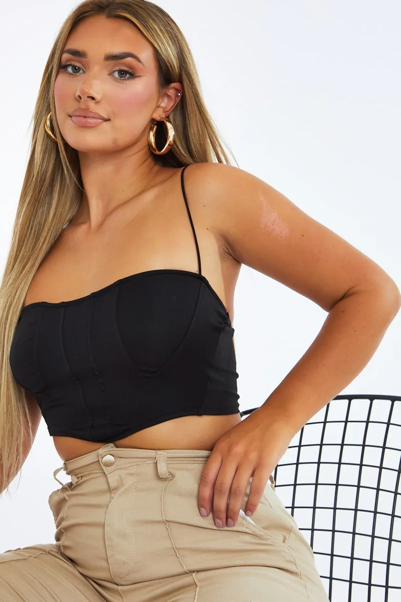 Black Corset Detail Cropped Top - Cosima