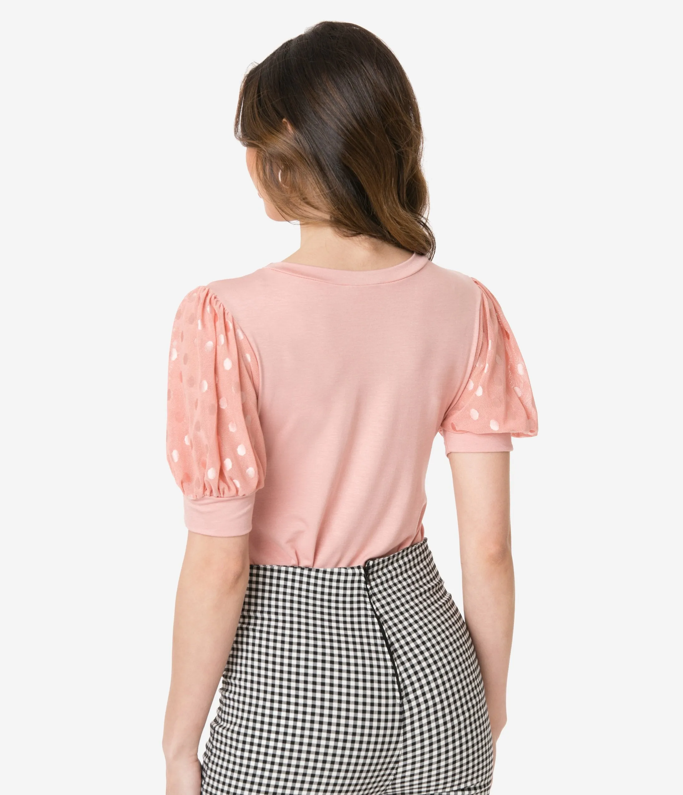 Blush Top Swiss Dot Puff Sleeve Blouse