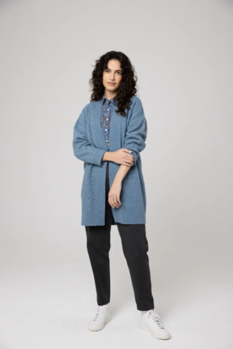 Brianna Cable Knit Cardigan - Soft Blue