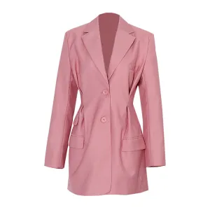 Classy Notched Lapel Single Breasted Multi Flap Pocket Pleated Tailored Long Blazer