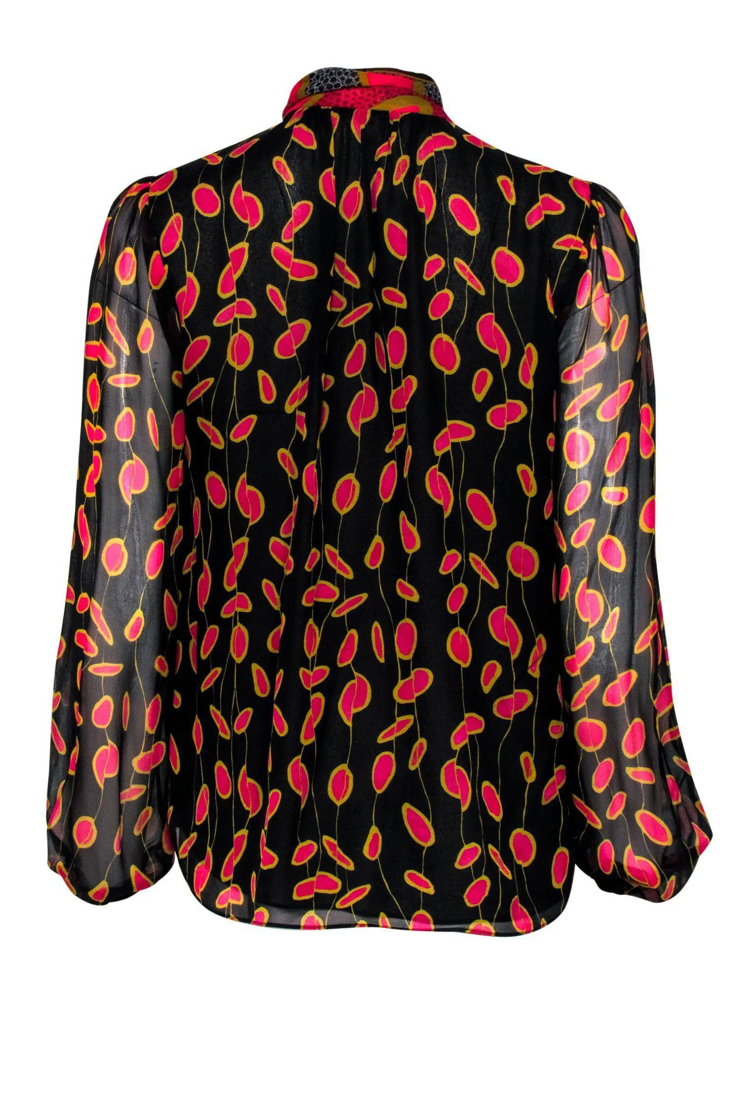 Diane von Furstenberg - Black, Gold & Pink Printed Silk Blouse Sz 2