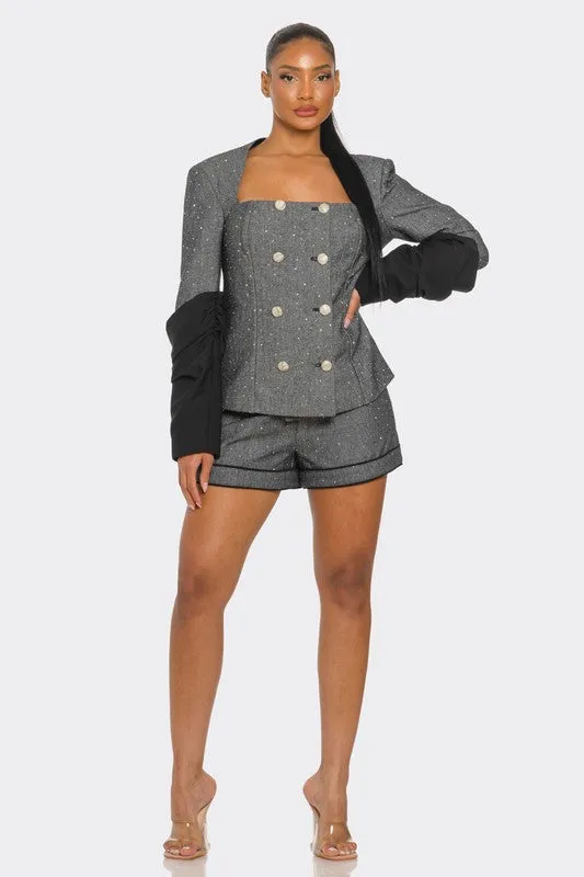 Double Breasted Tweed Blazer Short Set