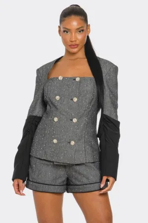 Double Breasted Tweed Blazer Short Set