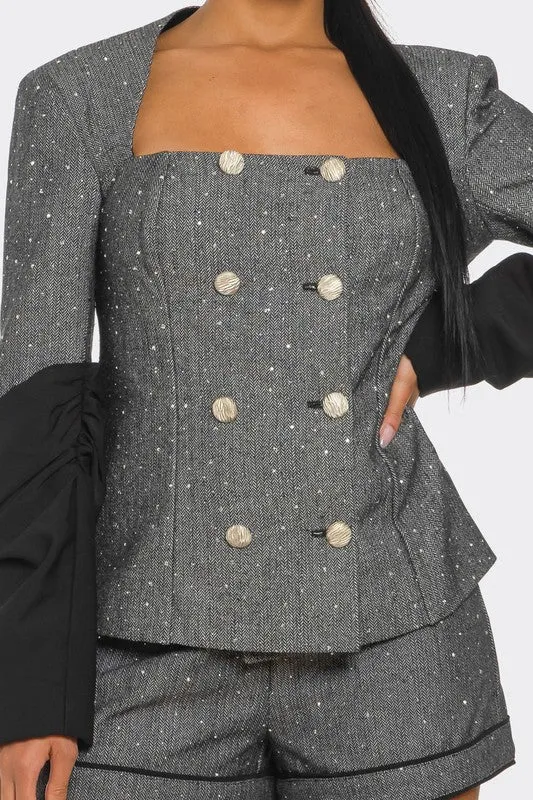 Double Breasted Tweed Blazer Short Set