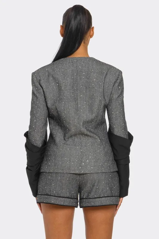 Double Breasted Tweed Blazer Short Set