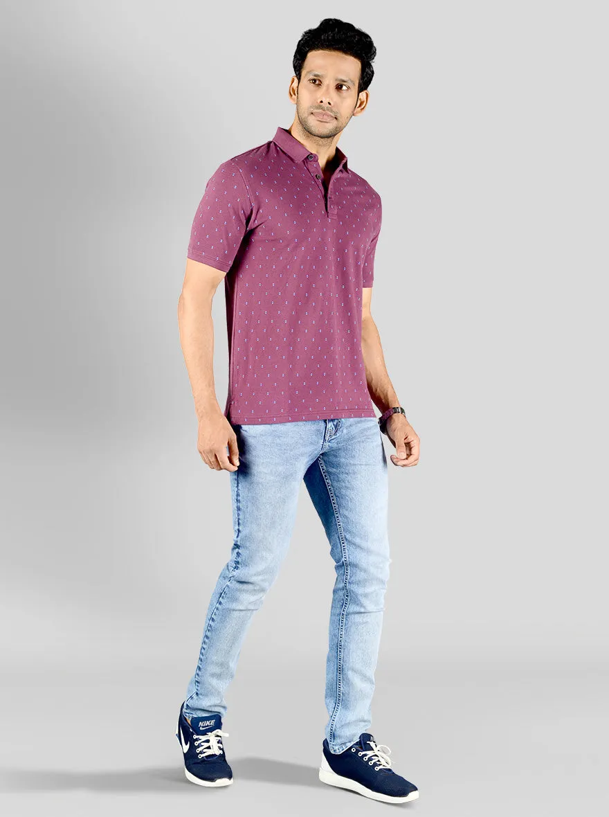 Grape Wine Printed Slim Fit Polo T-shirt | JadeBlue