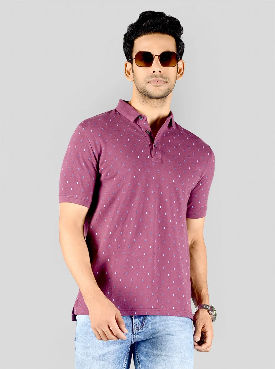 Grape Wine Printed Slim Fit Polo T-shirt | JadeBlue