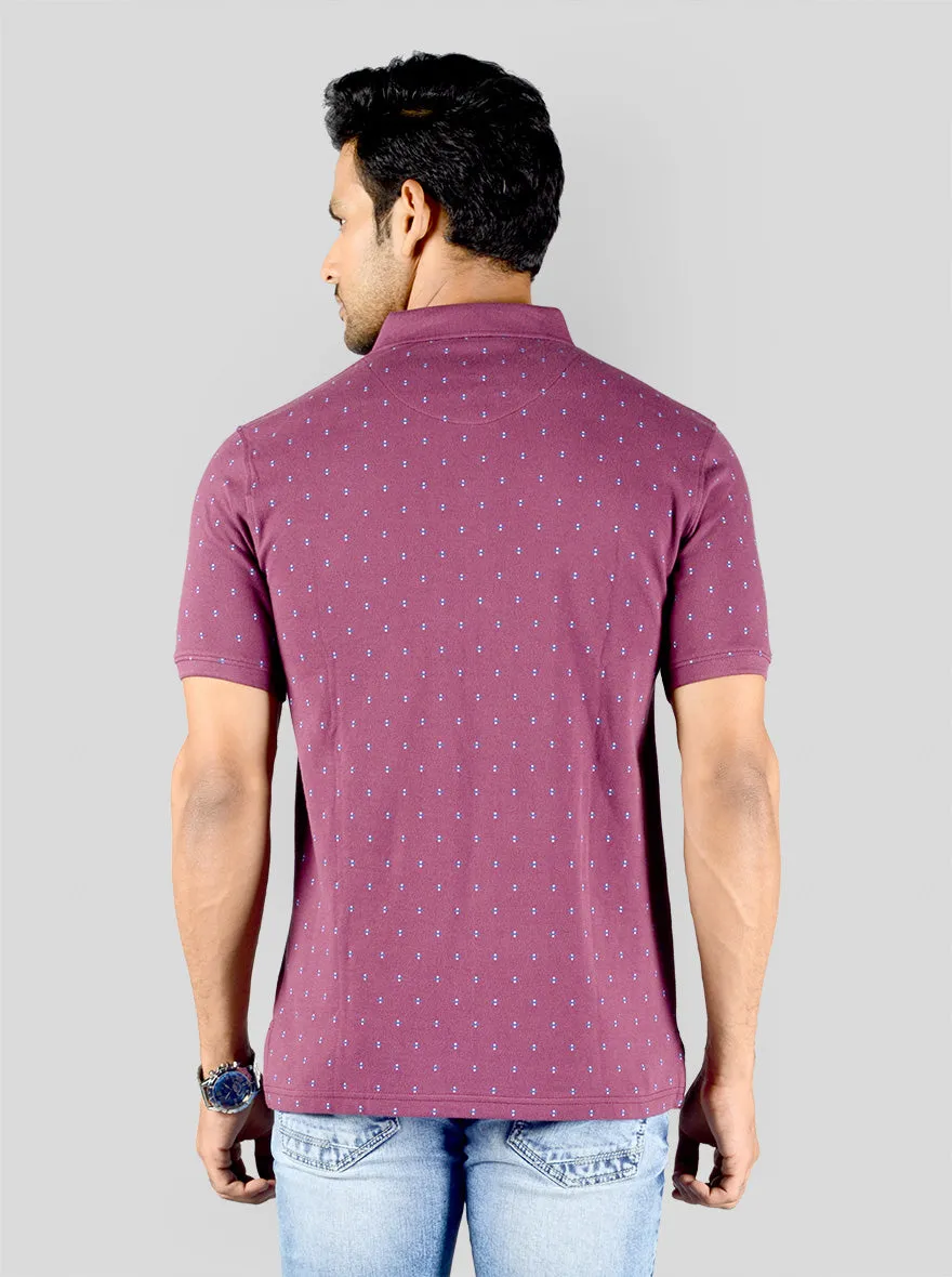 Grape Wine Printed Slim Fit Polo T-shirt | JadeBlue