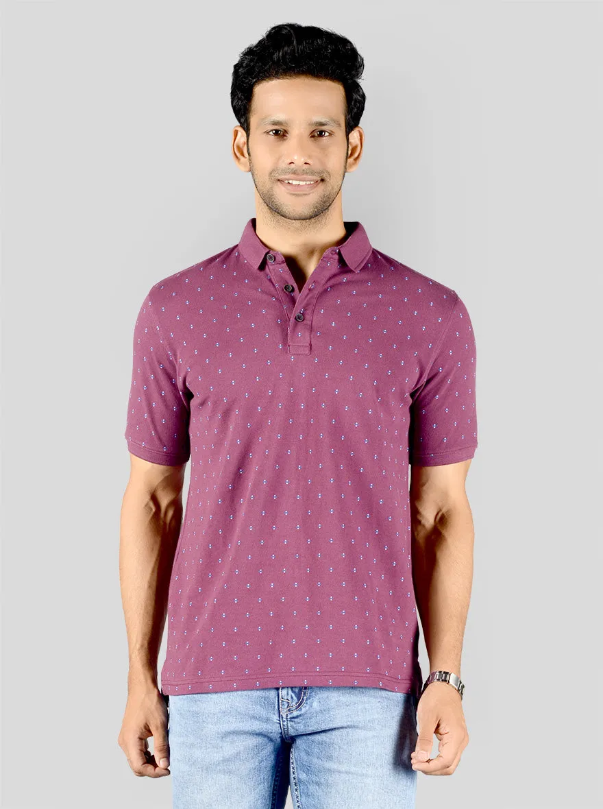 Grape Wine Printed Slim Fit Polo T-shirt | JadeBlue