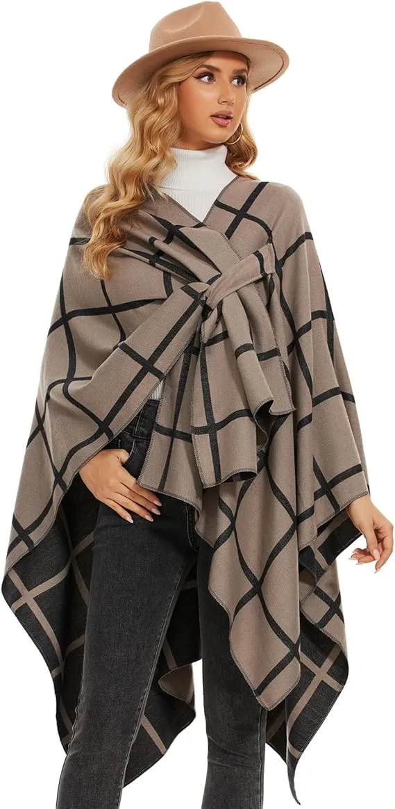 Gray Soft Knit Wrap Poncho Style Cardigan