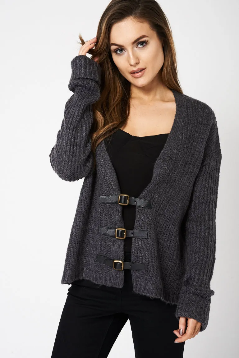 Grey Belted Knit Cardigan