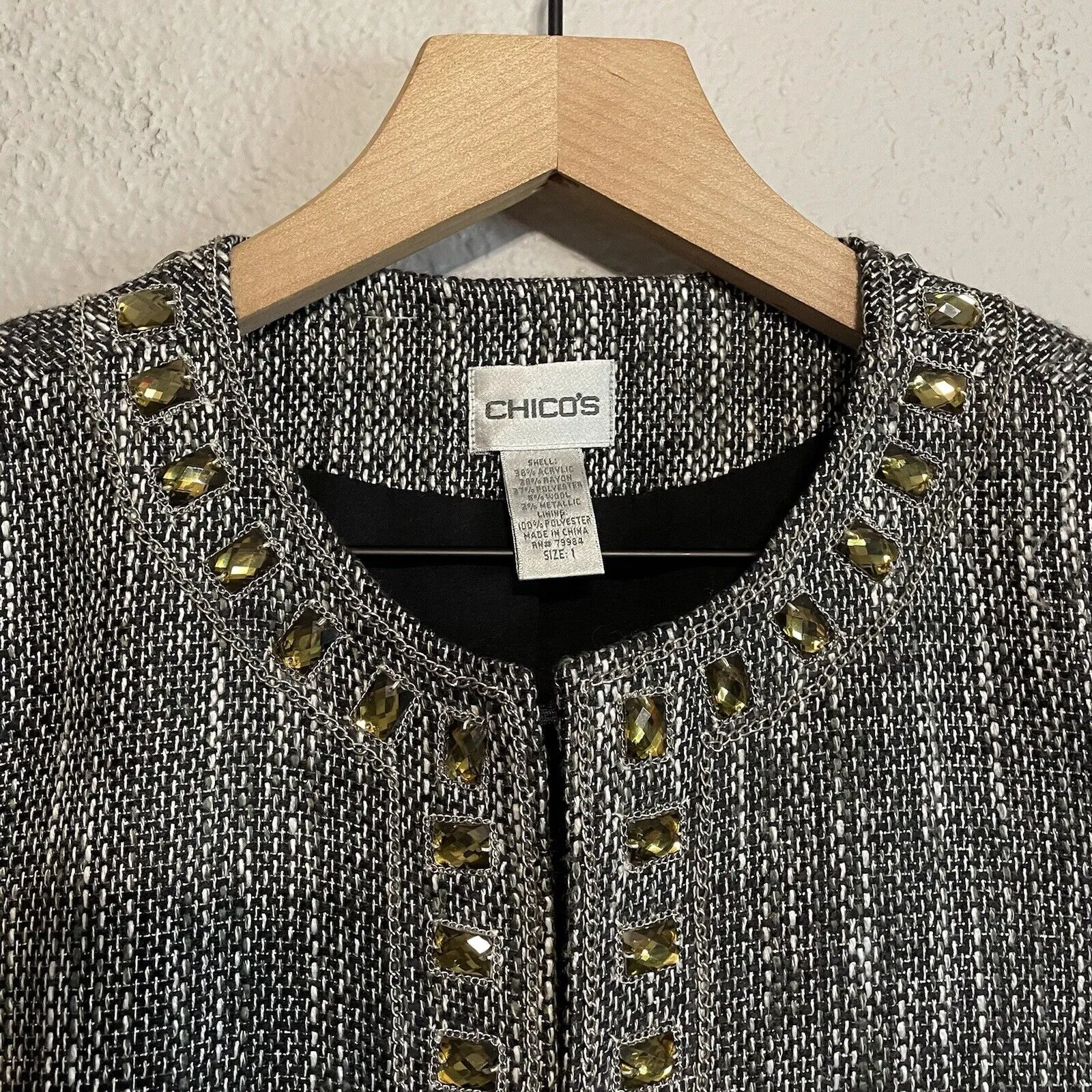 Jeweled Neckline Tweed Blazer Jacket