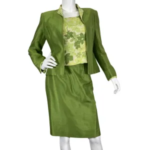 Kasper Floral Green Skirt, Top and a Blazer Suit Set