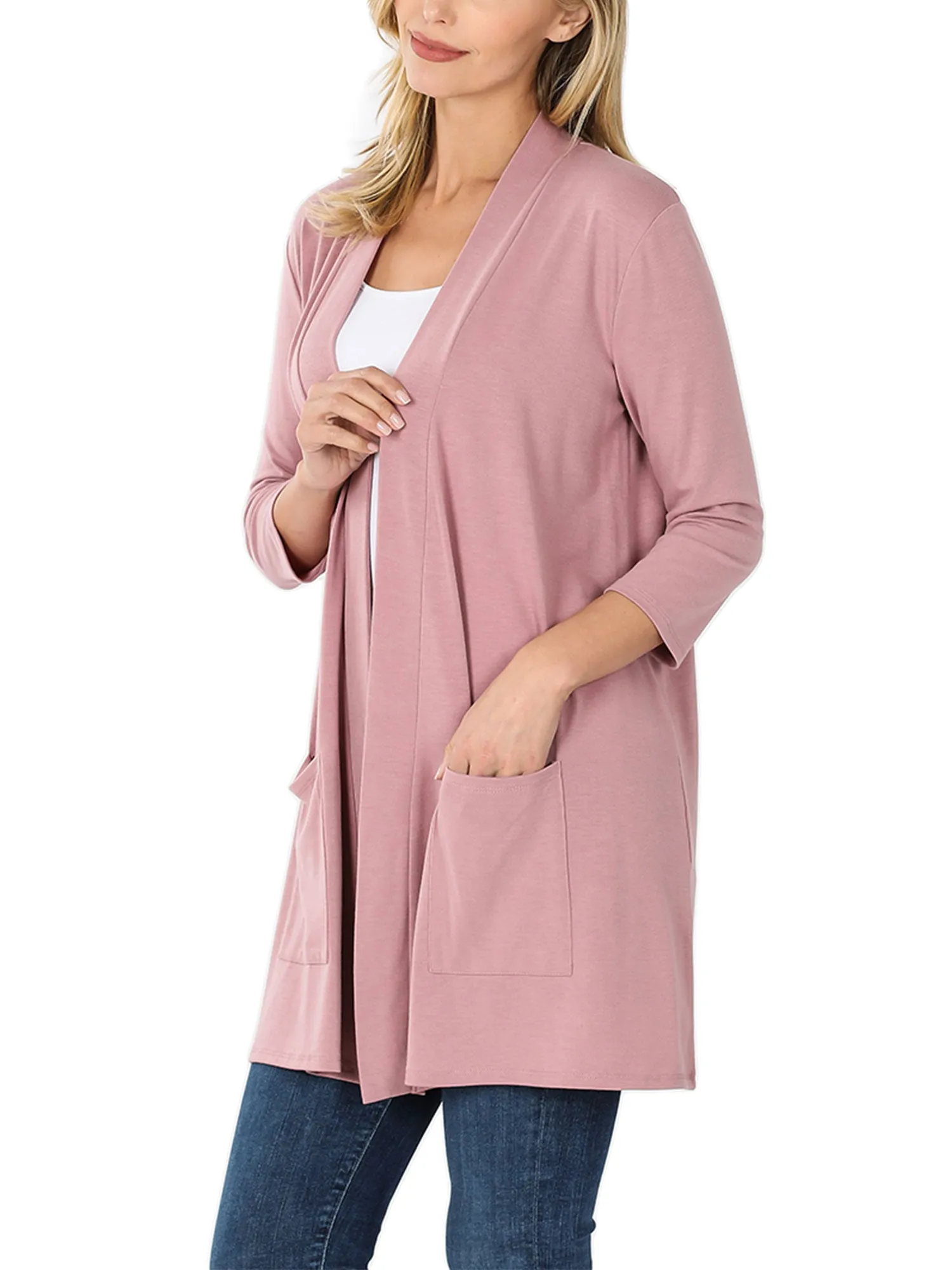 KOGMO Womens 3/4 Sleeve Open Front Cardigan with Pockets