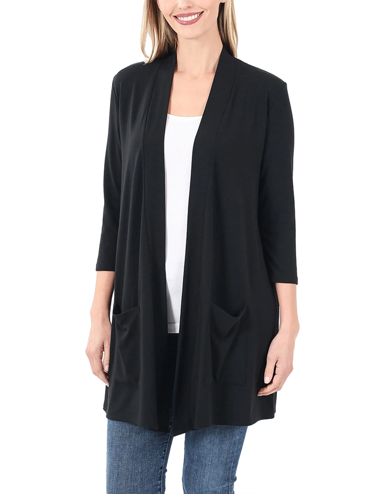 KOGMO Womens 3/4 Sleeve Open Front Cardigan with Pockets