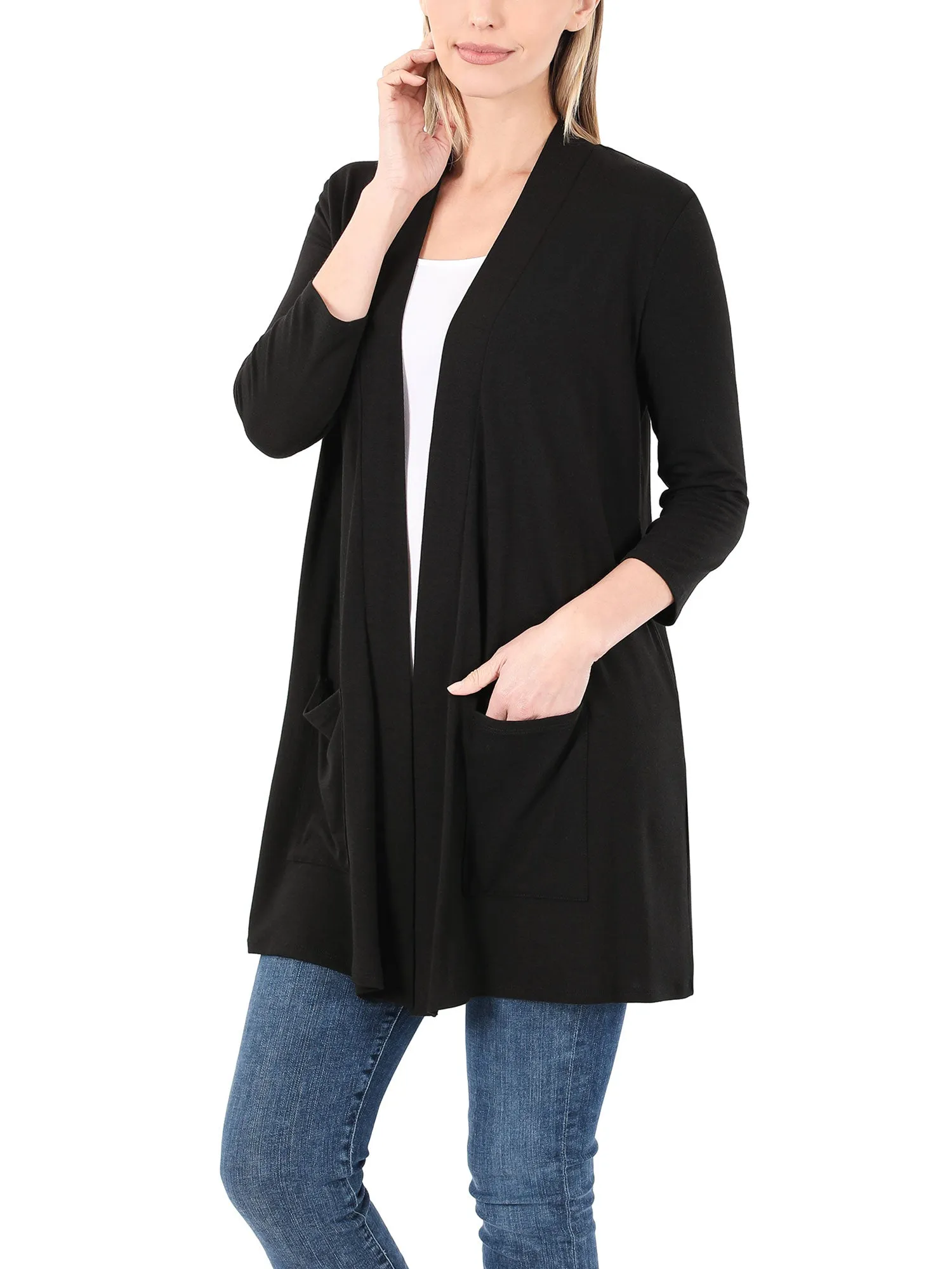 KOGMO Womens 3/4 Sleeve Open Front Cardigan with Pockets