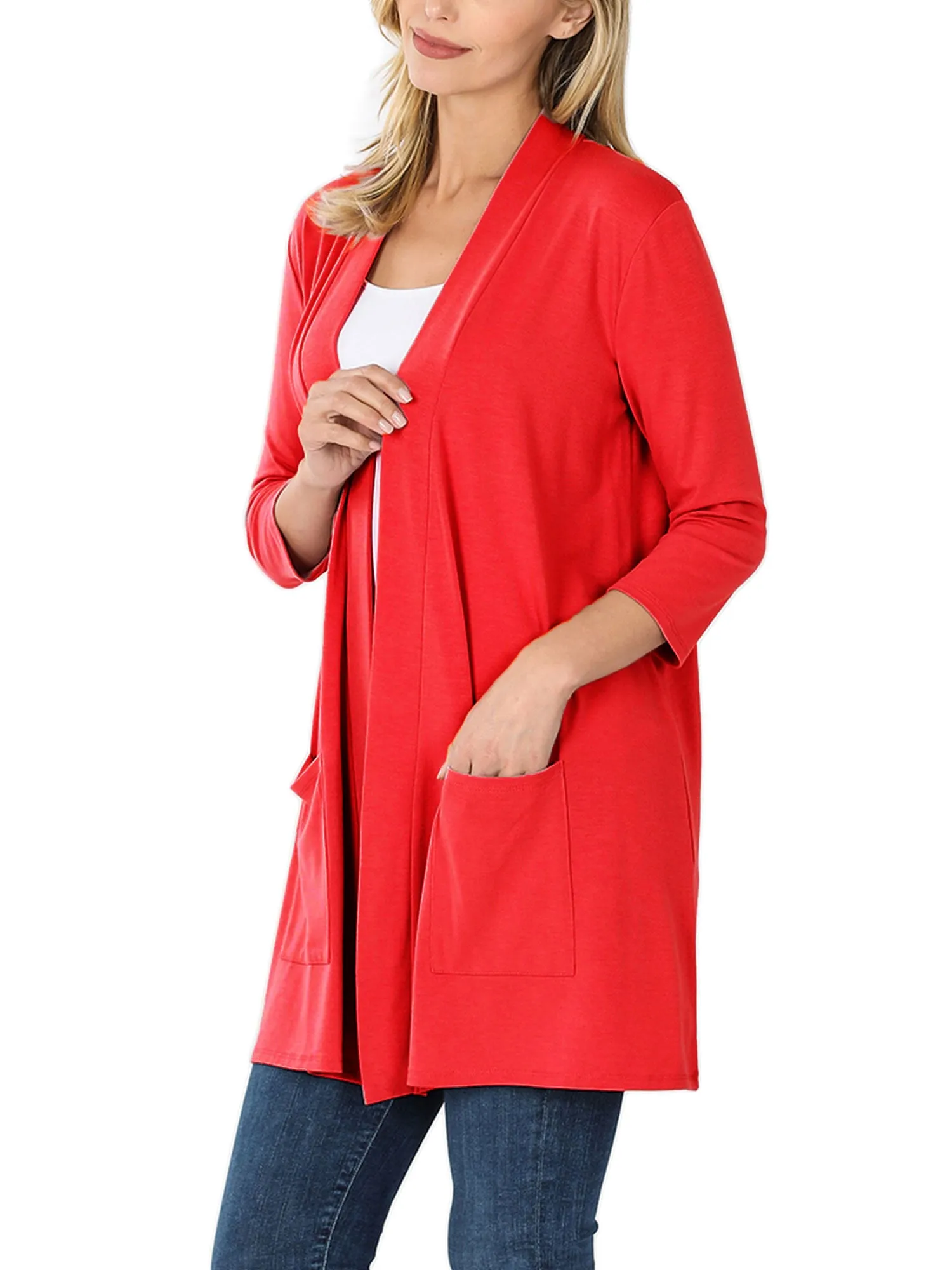 KOGMO Womens 3/4 Sleeve Open Front Cardigan with Pockets