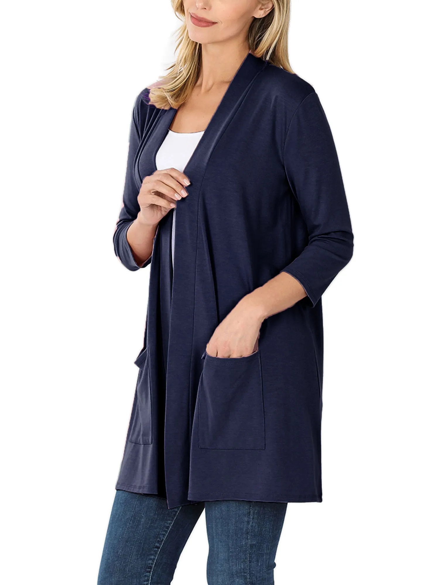 KOGMO Womens 3/4 Sleeve Open Front Cardigan with Pockets