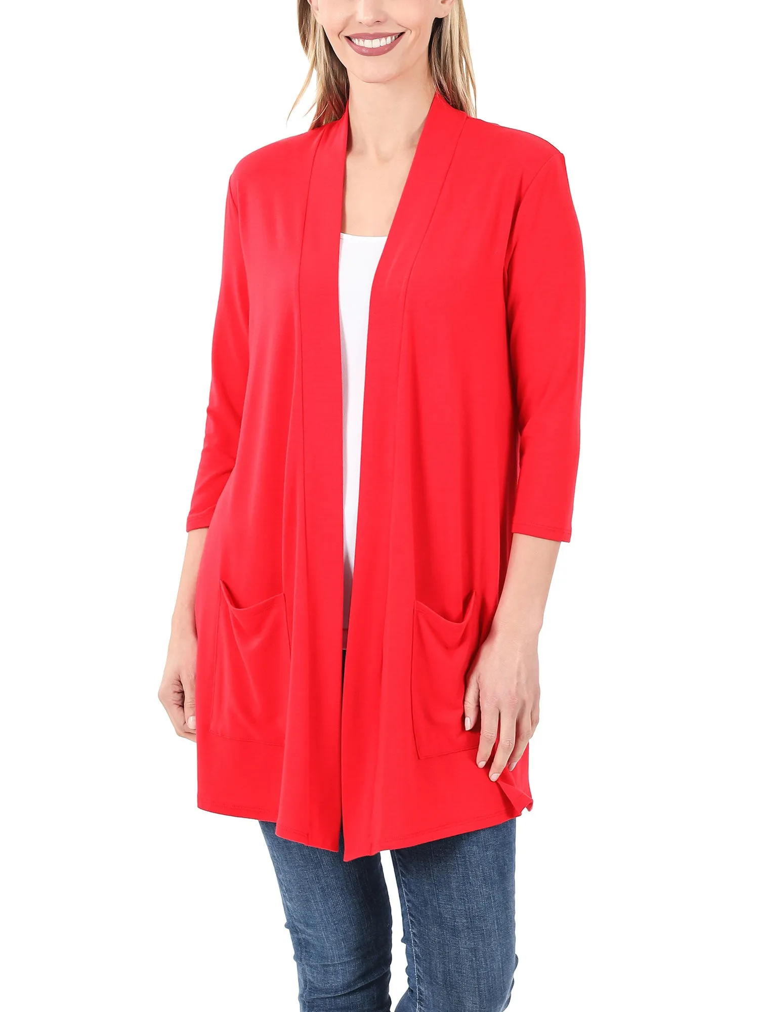 KOGMO Womens 3/4 Sleeve Open Front Cardigan with Pockets