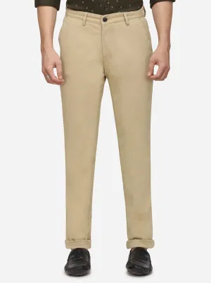 Light Khaki Solid Uno Fit Casual Trouser | JadeBlue