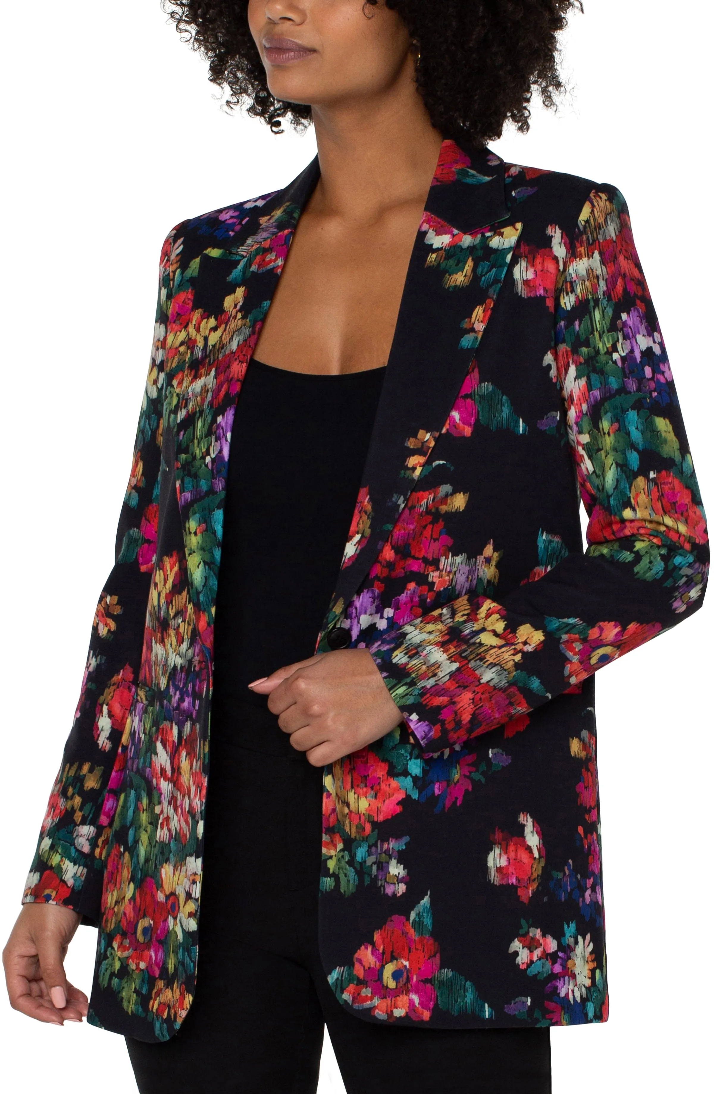 Liverpool Button Front Boyfriend Blazer (Bouquet Floral Print)