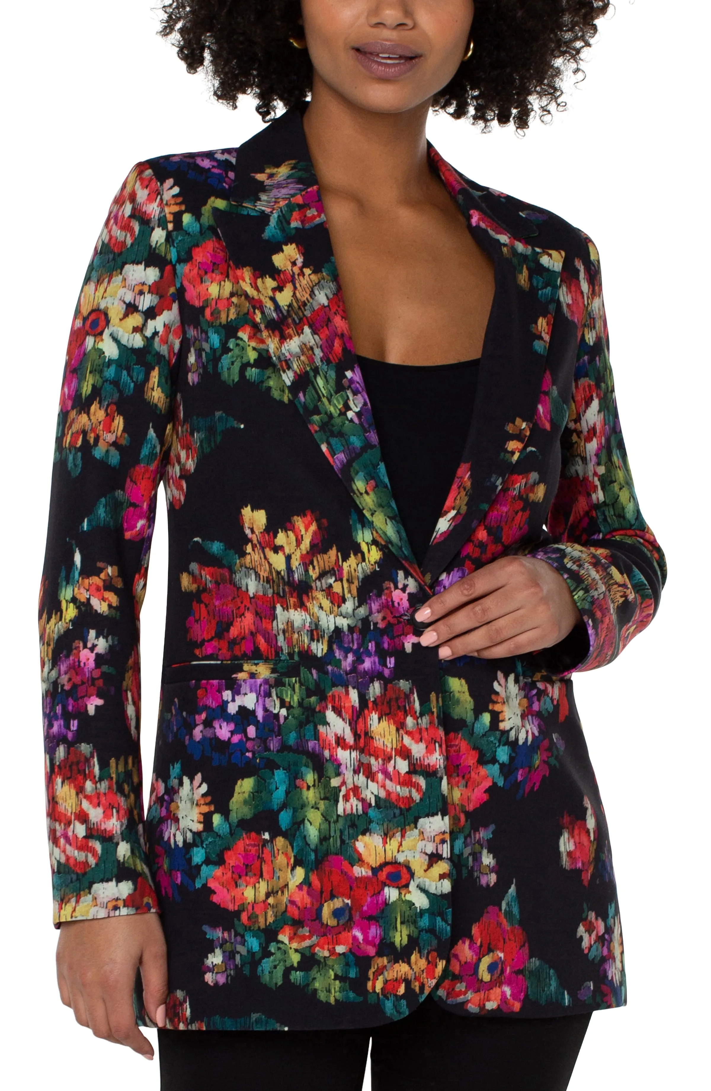 Liverpool Button Front Boyfriend Blazer (Bouquet Floral Print)