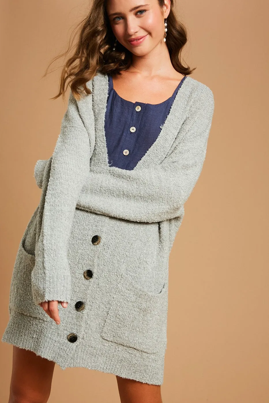 Lyla Soft Button Cardigan in Light Sage