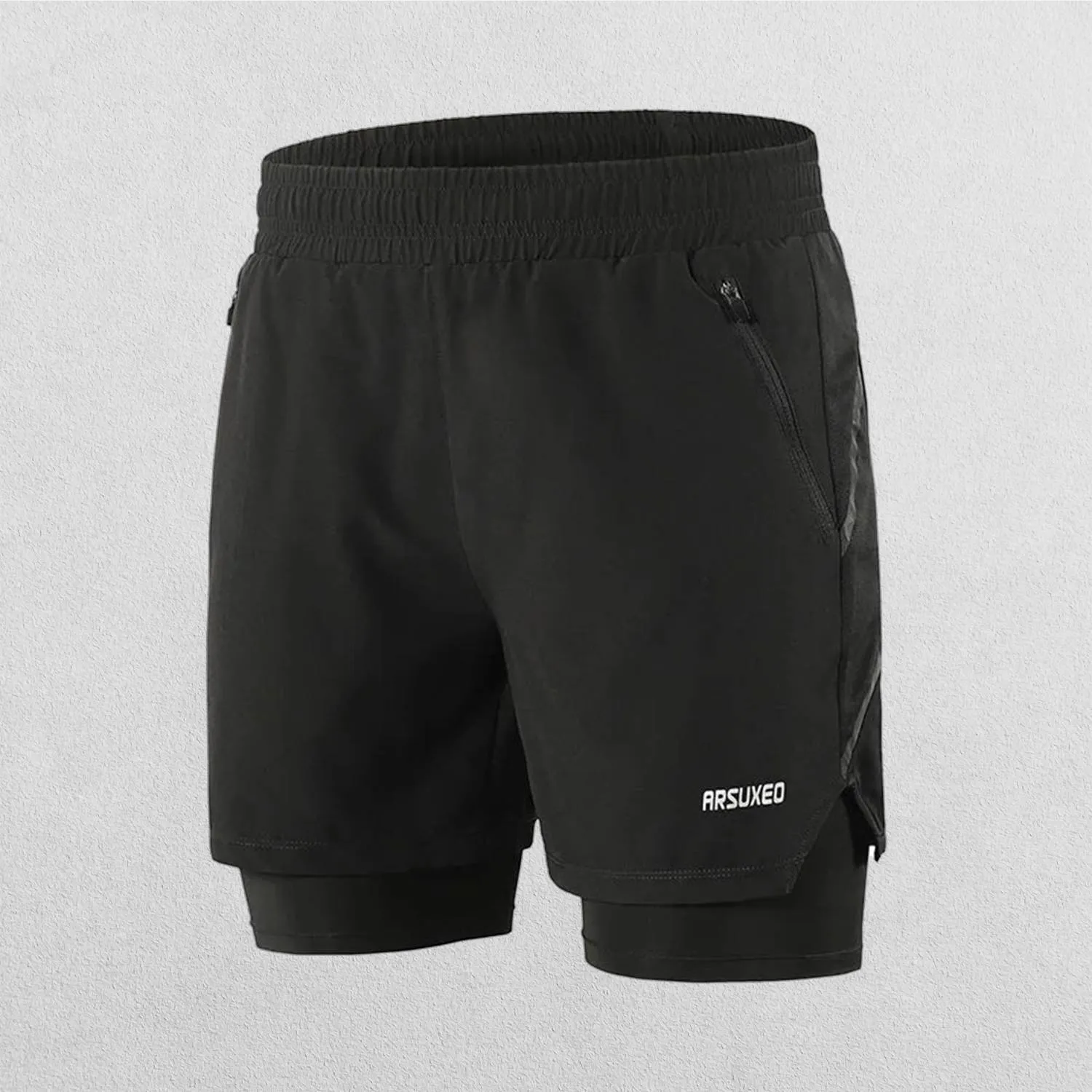 Men’s Breathable 2-in-1 Gym Shorts with Zipper Pockets & Drawstring Fit