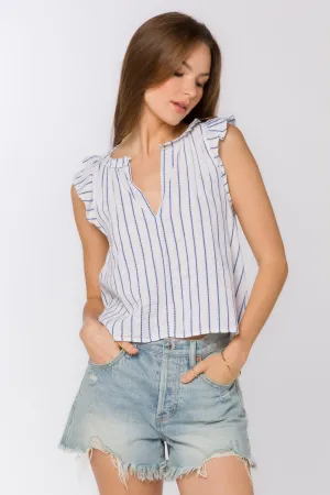 Nazira Blue White Jacquard Stripe Top