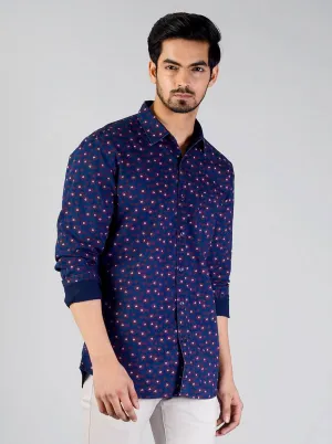 Night Blue Printed Slim Fit Casual Shirt | JadeBlue