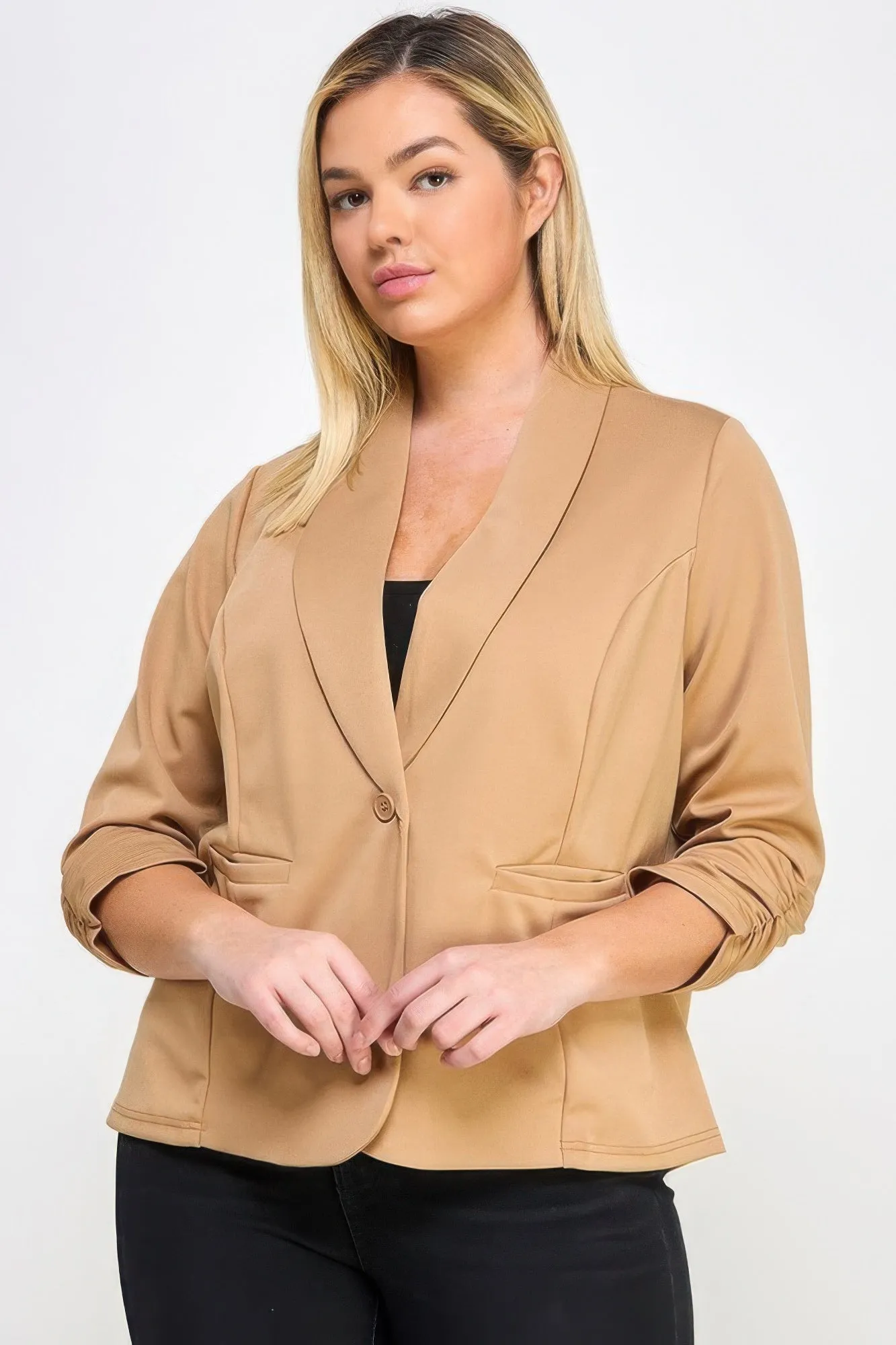 Plus Size Techno Scuba Blazer W/pockets