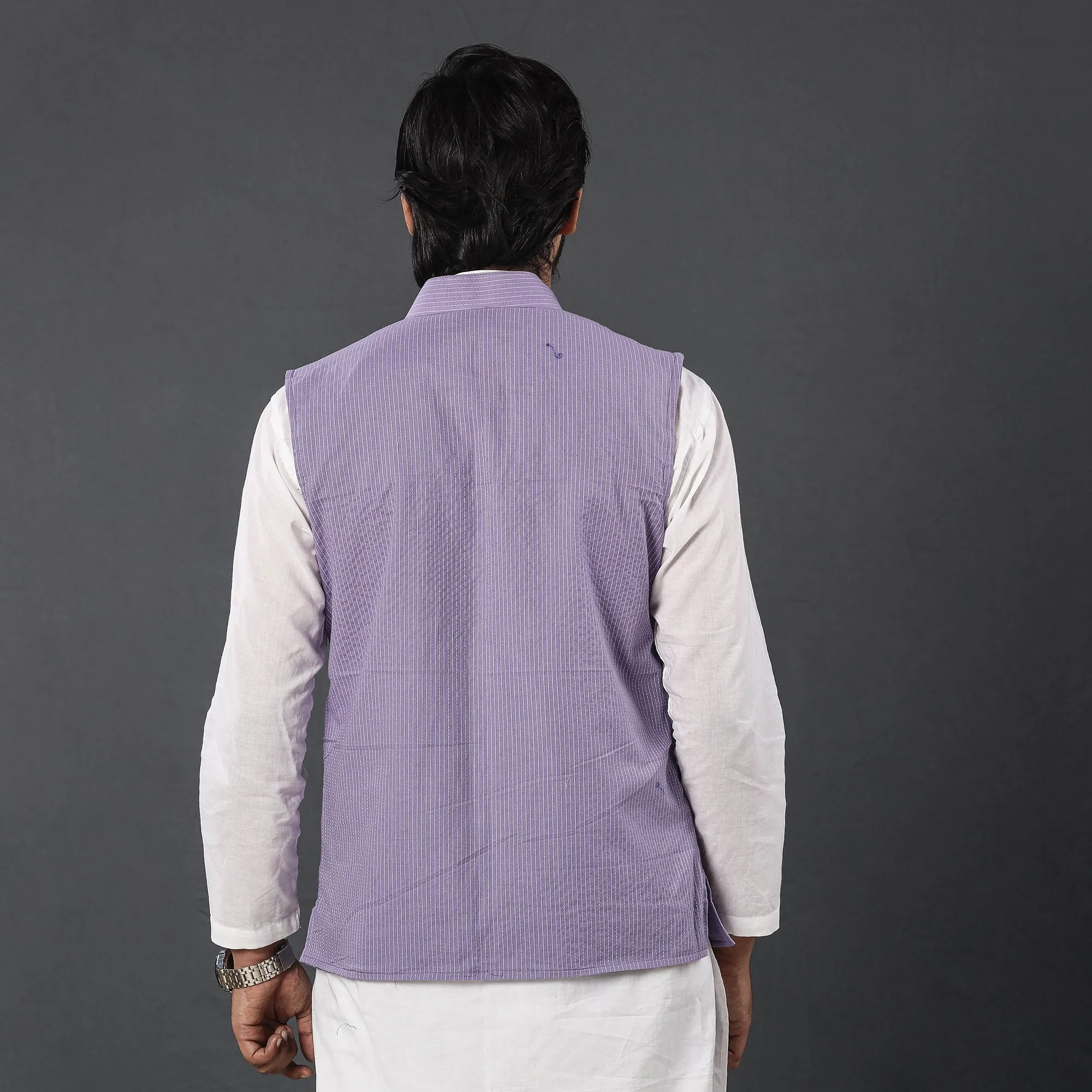 Purple - Running Stitch Pure Cotton Men Nehru Jacket 22