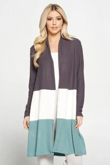 Renee - Color Block Open Front Cardigan - Made in USA