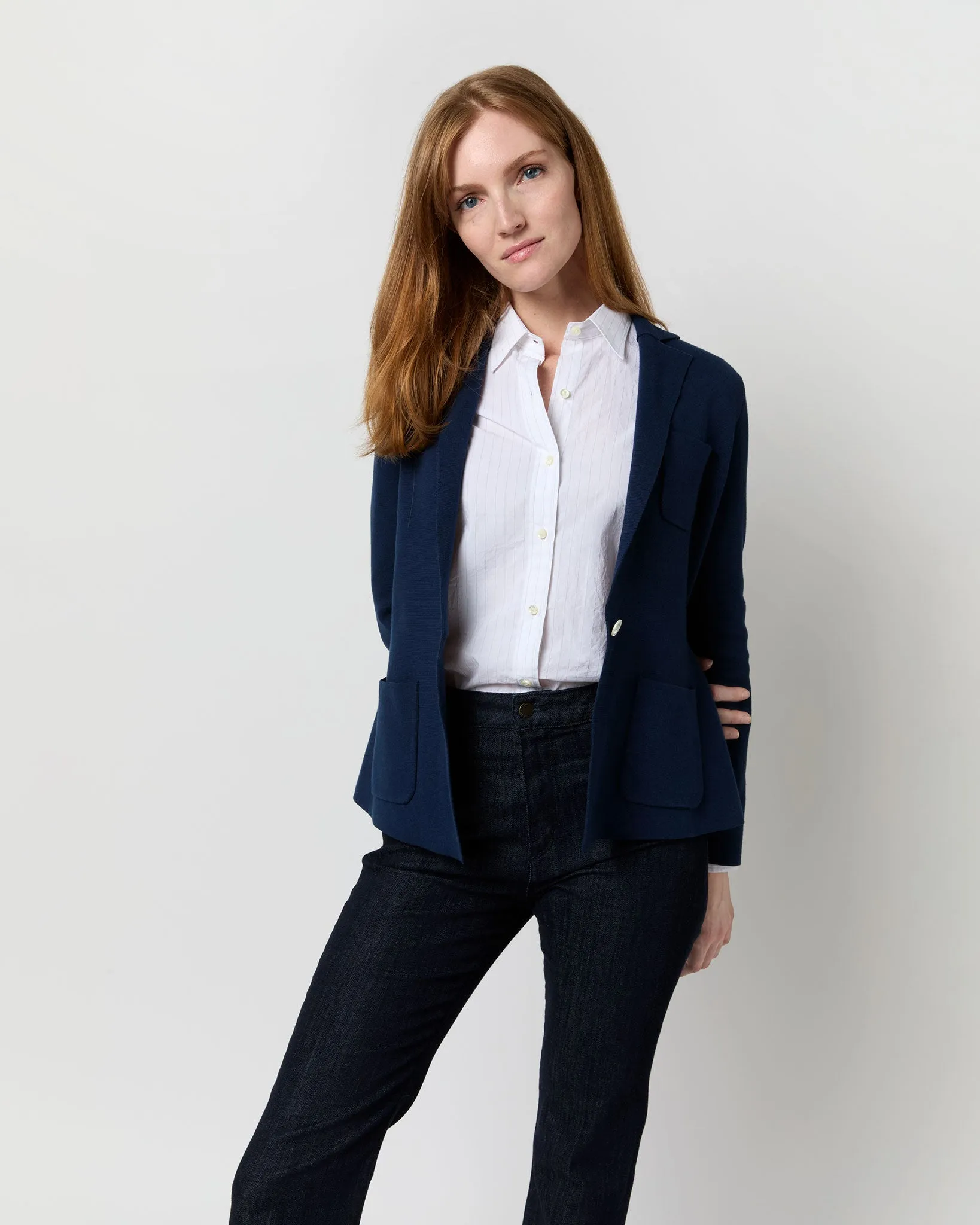 Schoolboy Blazer in Navy Cotton/Silk