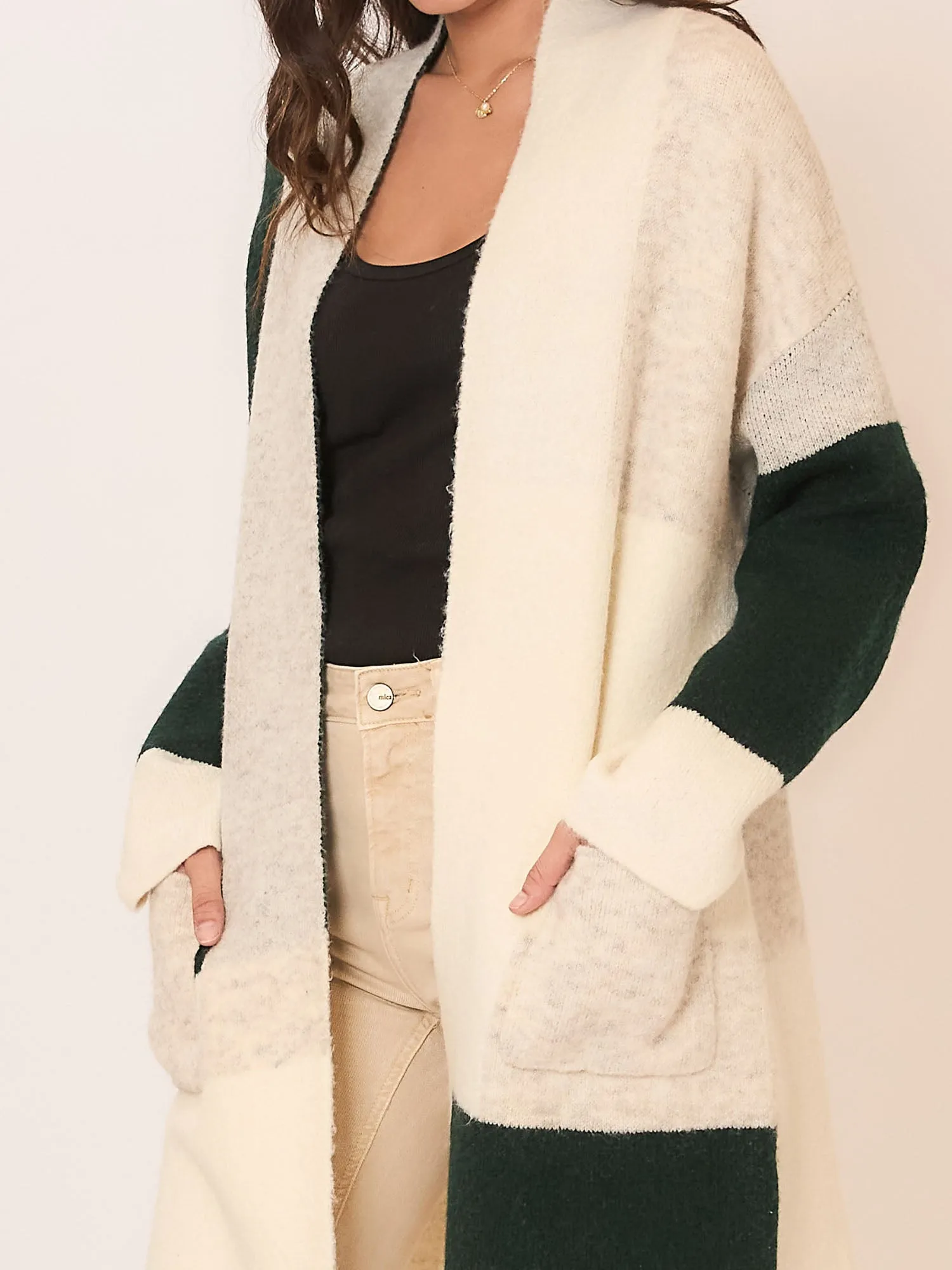 Soft Knit Color Block Open Cardigan