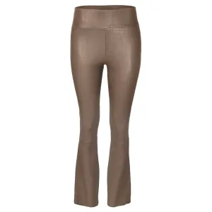 SPRWMN Taupe Ankle Flare Stretch Leather Leggings