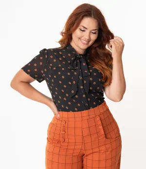 Unique Vintage Plus Size 1940s Black & Orange Pumpkin Patch Elsie Blouse