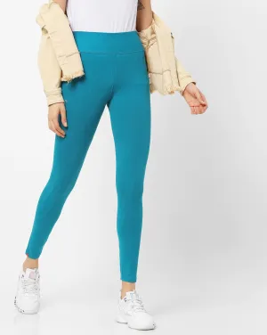 Women's Skimmer Cotton Stretch Shapewear Legging Teal Blue